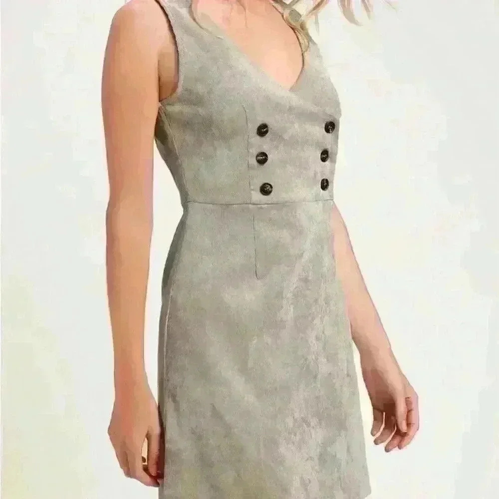 LULUS Grey‎ Corduroy Button-Up Sleeveless Dress